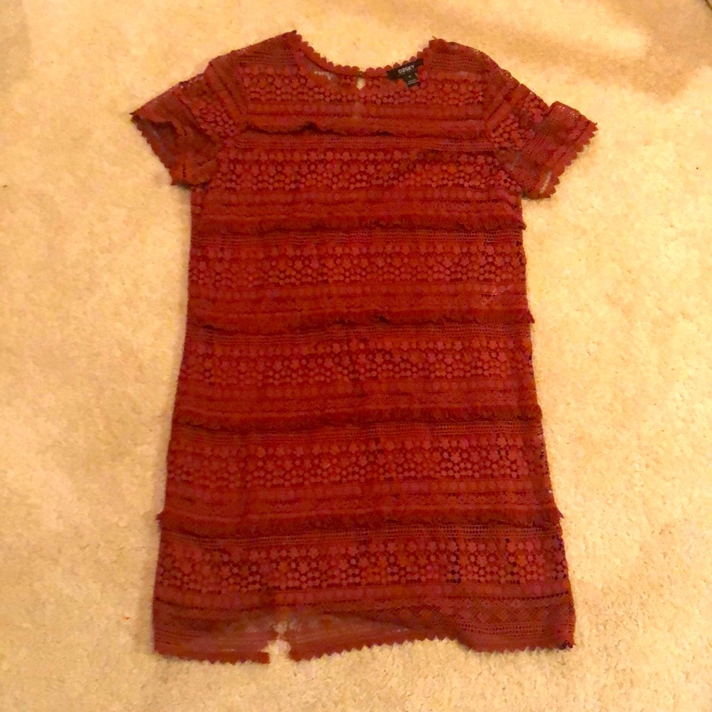 Burnt Orange Lace Shift Dress